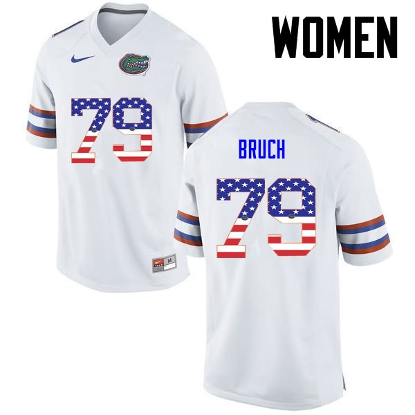 Women's NCAA Florida Gators Dallas Bruch #79 Stitched Authentic USA Flag Fashion Nike White College Football Jersey CIM6765OM